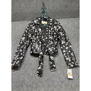 Michael Khors Faux Leather Moto Jacket Women’s Size Small Black Floral Print NWT
